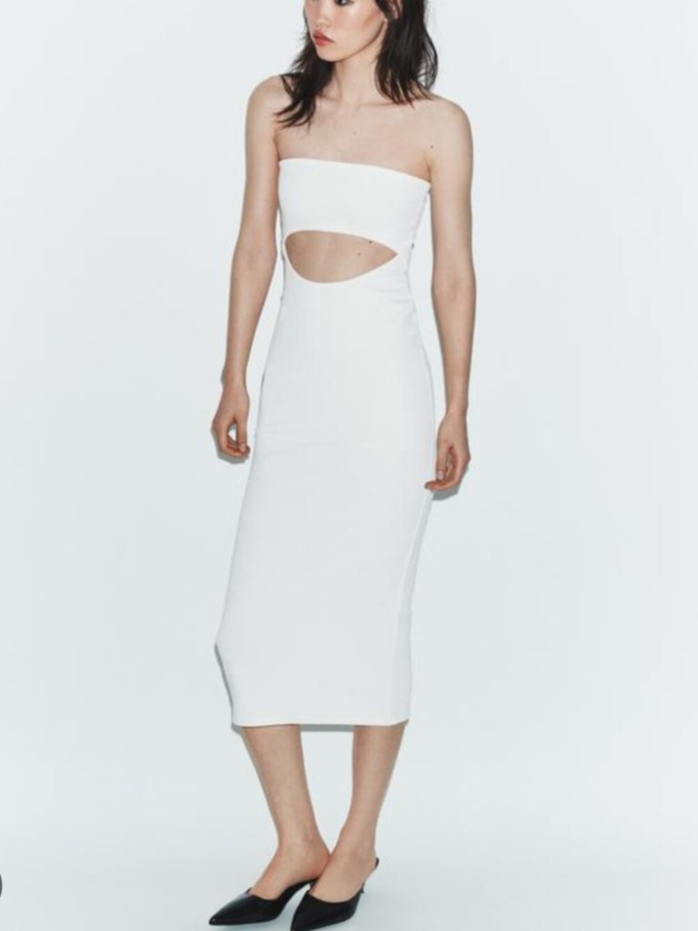 Zara White Strapless Cutout Midi Dress S and M
